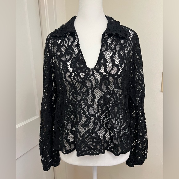 Cynthia Rowley Tops - Cynthia Rowley Black Lace Long Sleeve Top Size 4